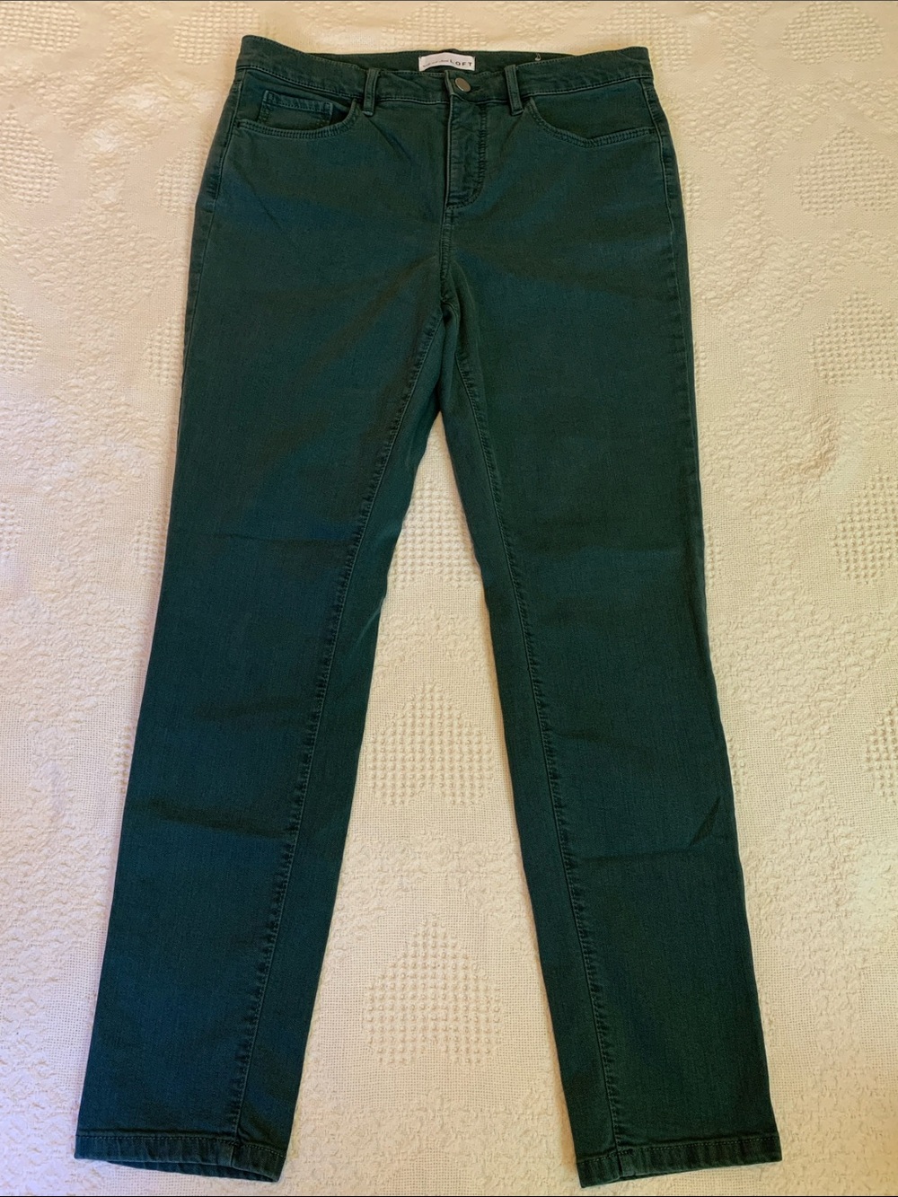 LOFT Skinny Crop 5 pockets teal dk green jeans